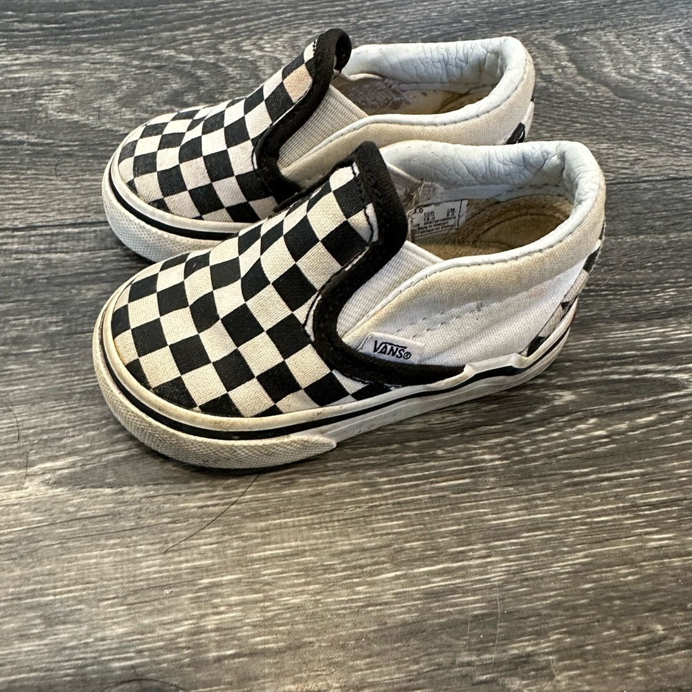 Vans black and white checkered slip on sneakers baby size 3